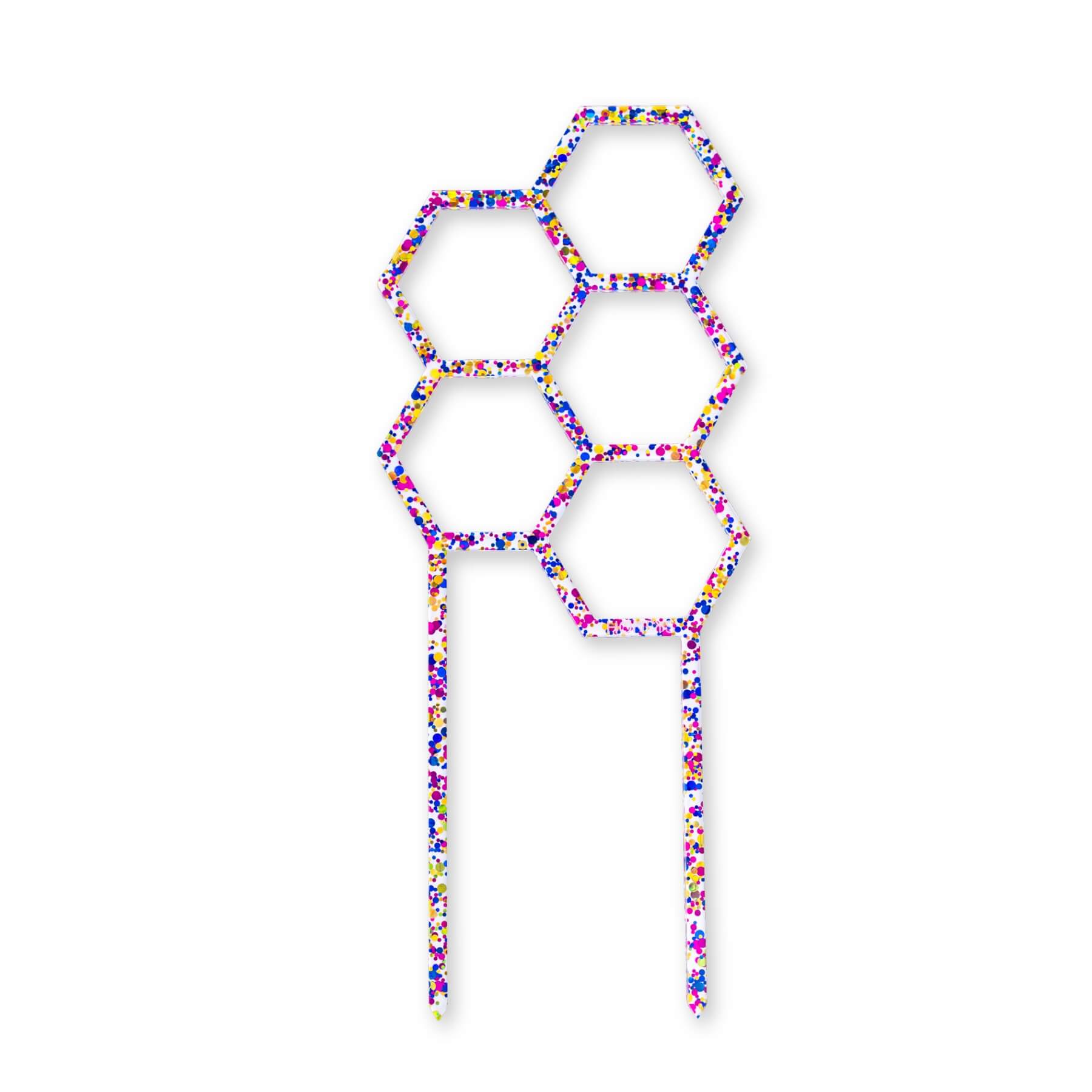 Hex Medium Sized Plant Climber in Blue Bubble Glitter Acrylic flat lay