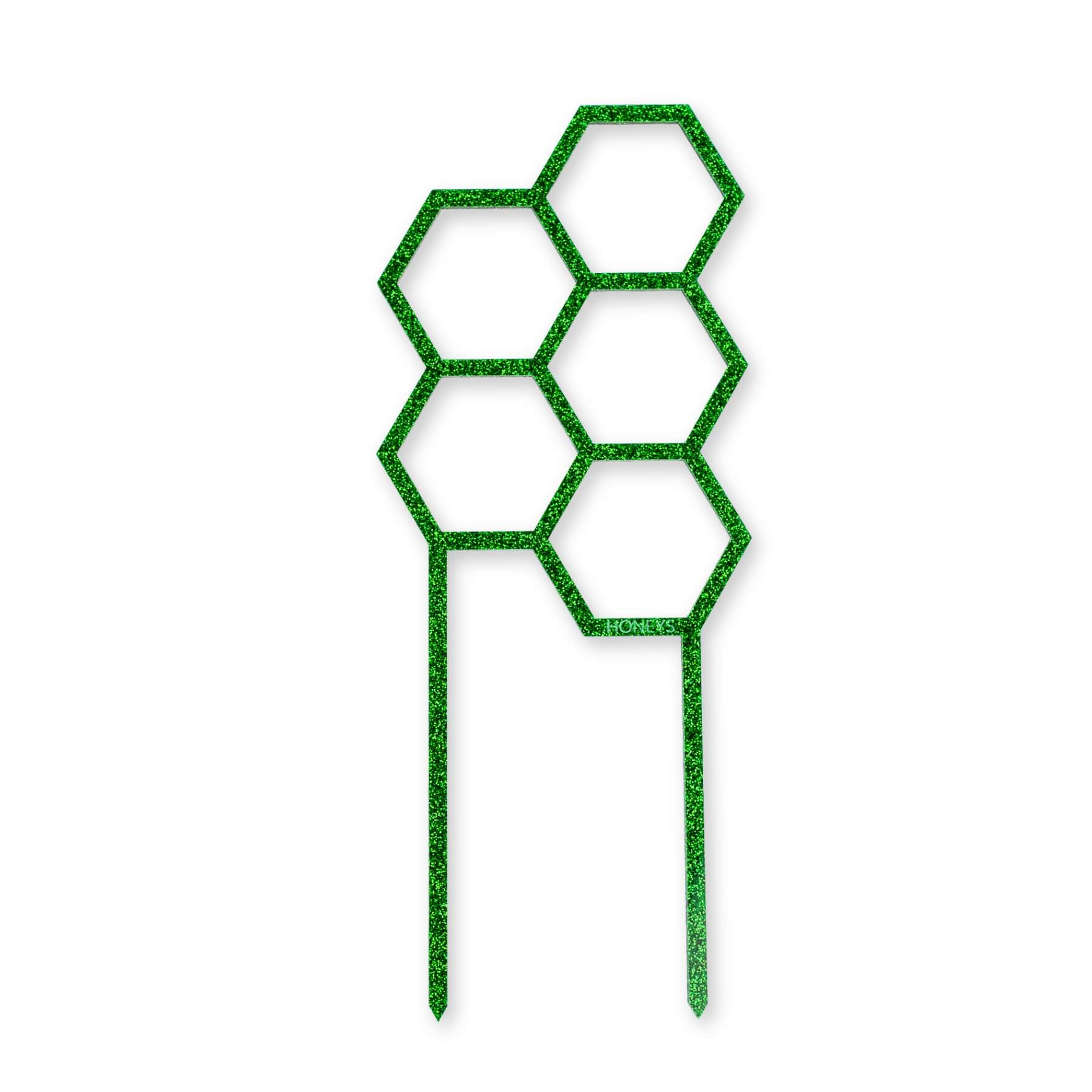 Hex Medium Sized Plant Climber in Green Glitter Acrylic flat lay