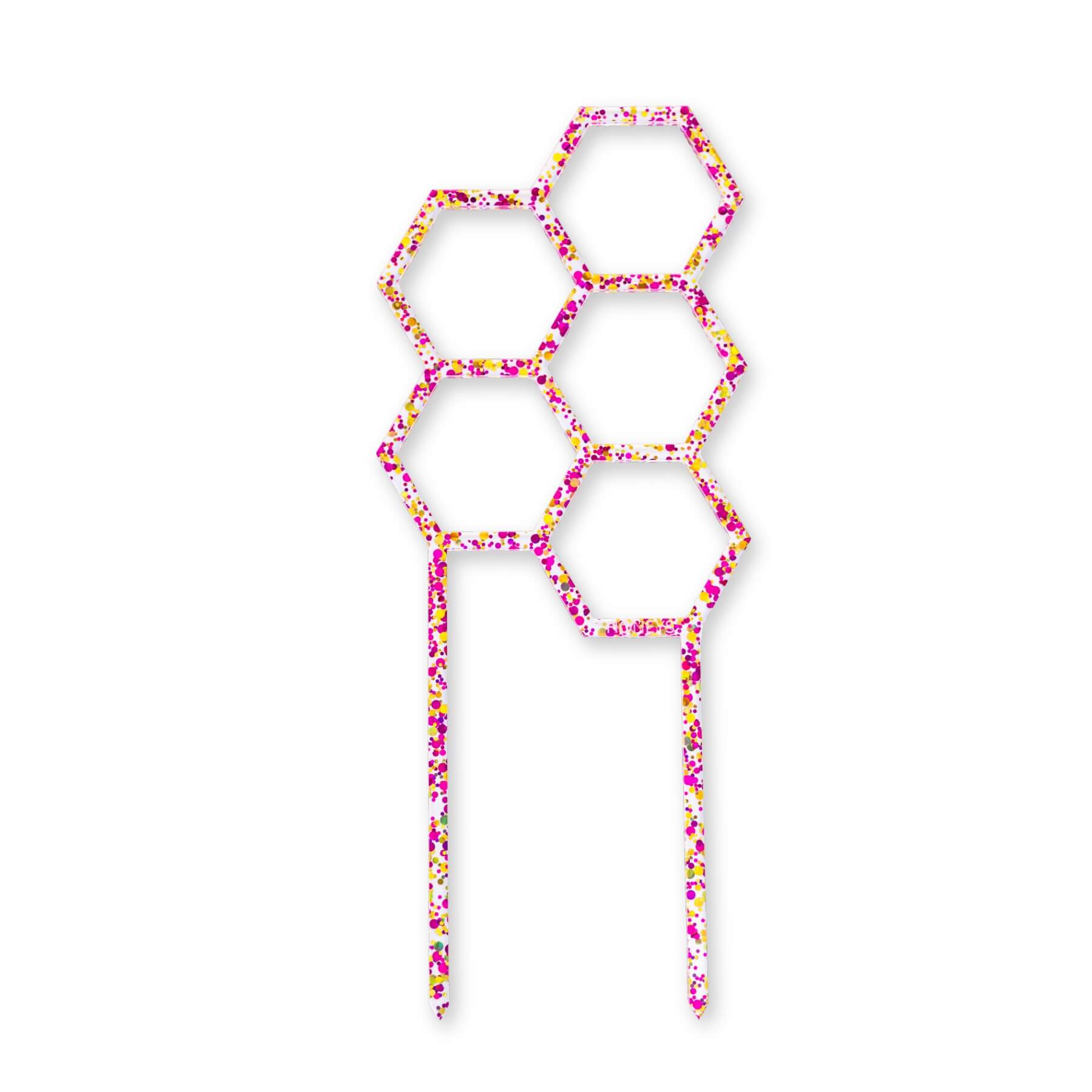 Hex Medium Sized Plant Climber in Pink Bubble Glitter Acrylic flat lay