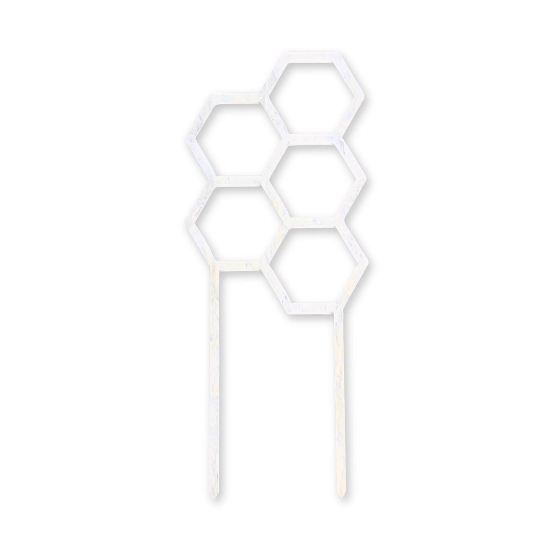 Hex Medium Sized Plant Climber in White & Gold Marble Acrylic flat lay