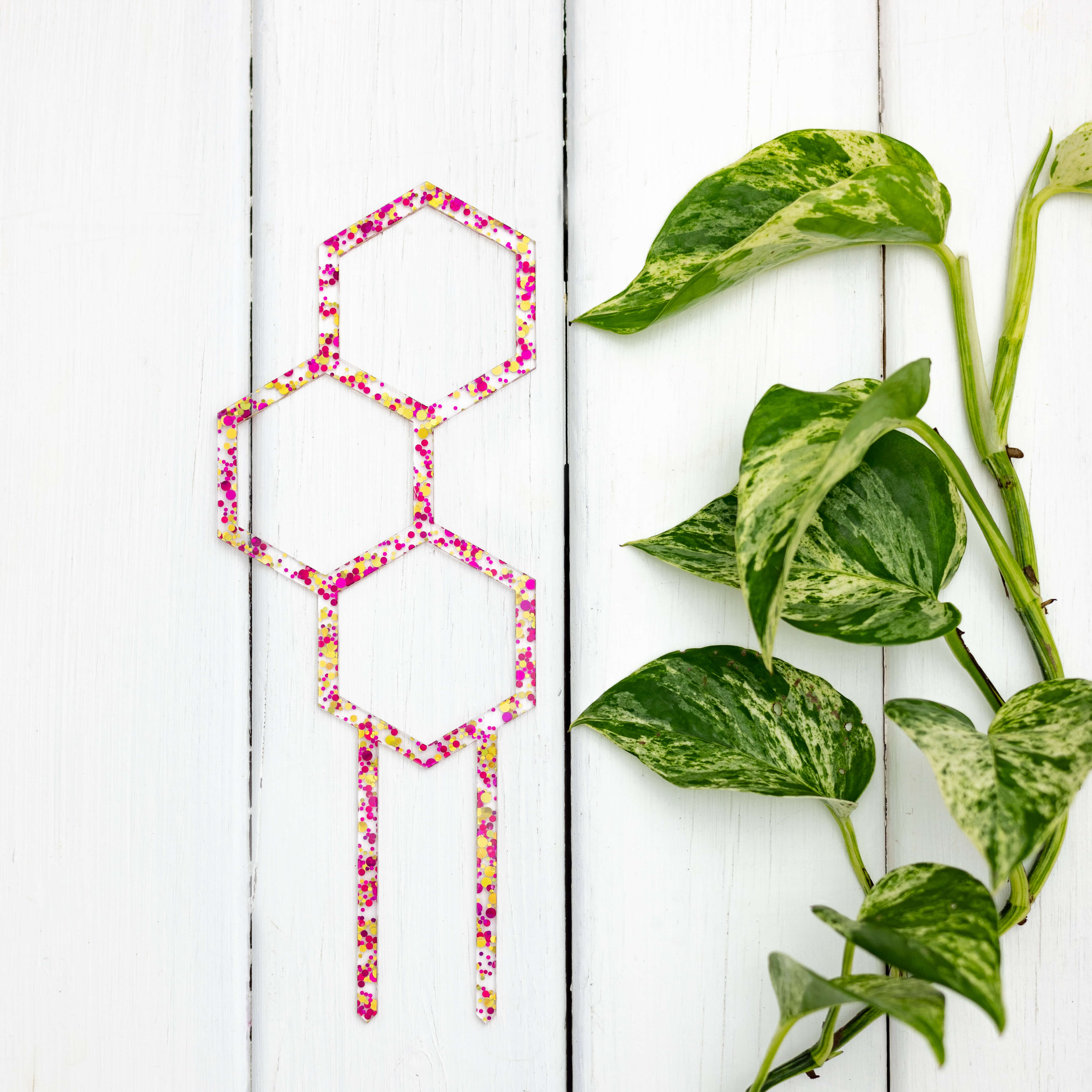 Mini Pollen Plant Propagation Trellis in Pink Bubble Glitter Acrylic flat lay