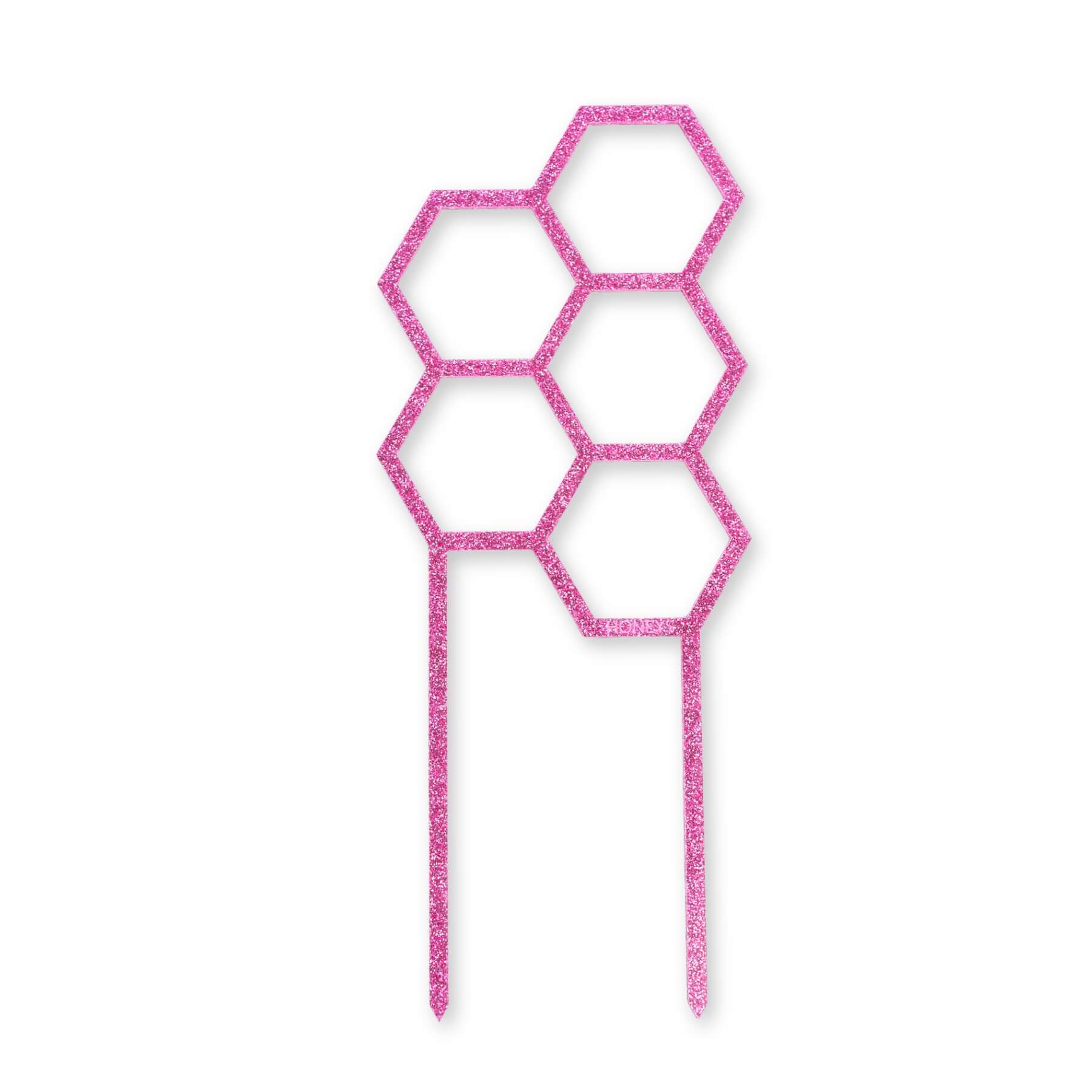 Hex Medium Sized Plant Climber in Pink Glitter Acrylic flat lay