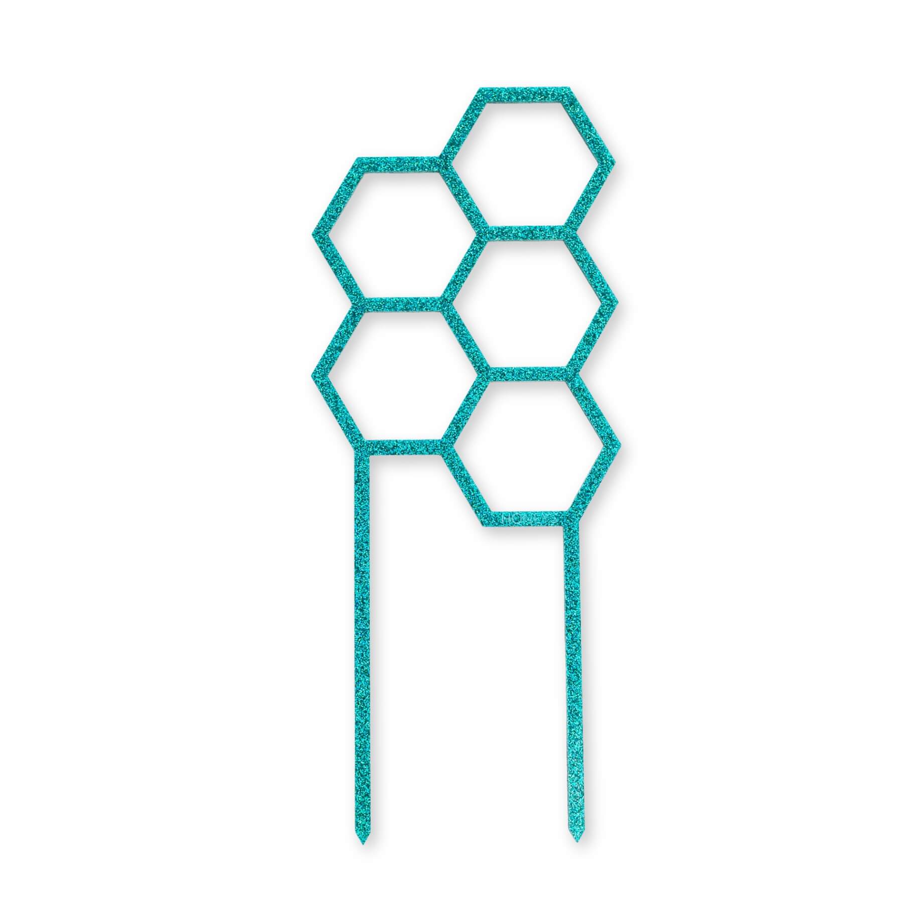 Hex Medium Sized Plant Climber in Teal Glitter Acrylic flat lay